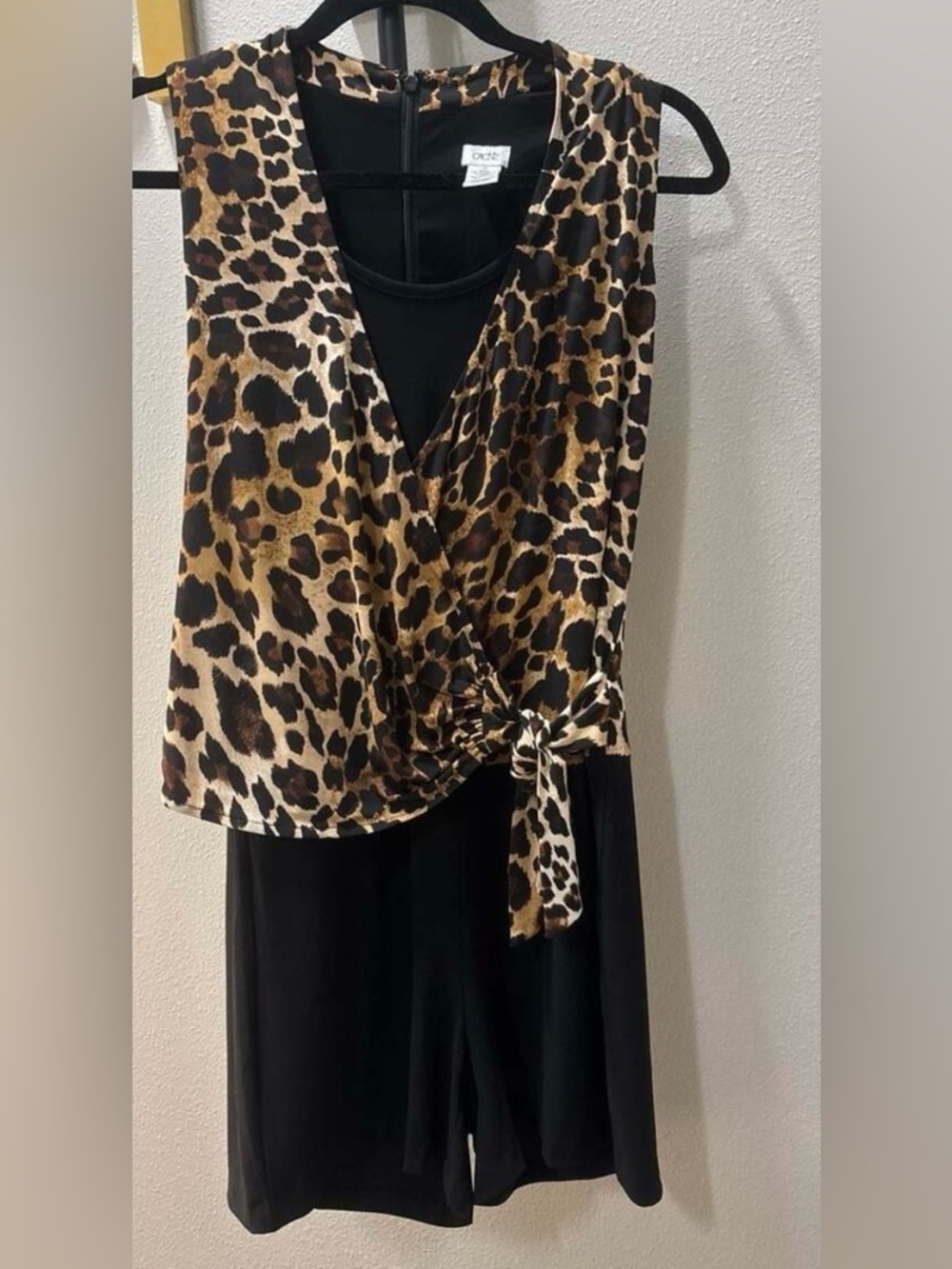 Caché Sleepwear XS Leopard Print Surplice Wrap Front Sleeveless Romper